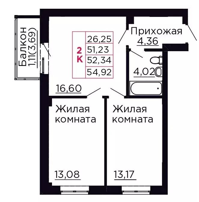 2-комнатная квартира: Аксай, жилой комплекс Вишнёвый Сад (52.34 м) - Фото 1