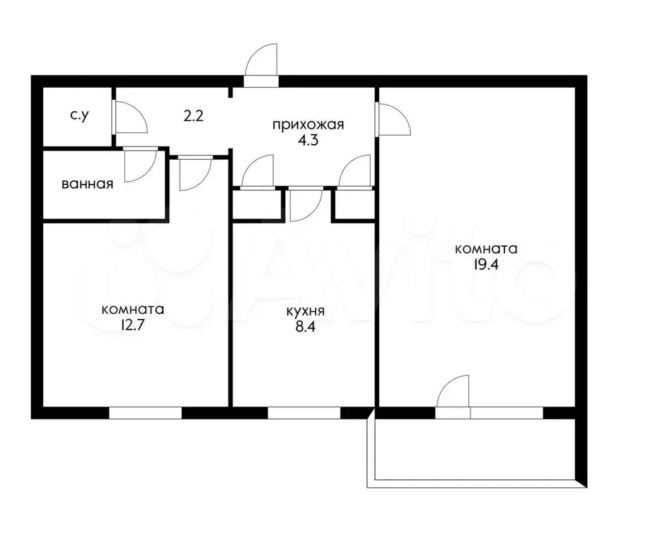 2-к. квартира, 56 м, 6/9 эт. - Фото 0