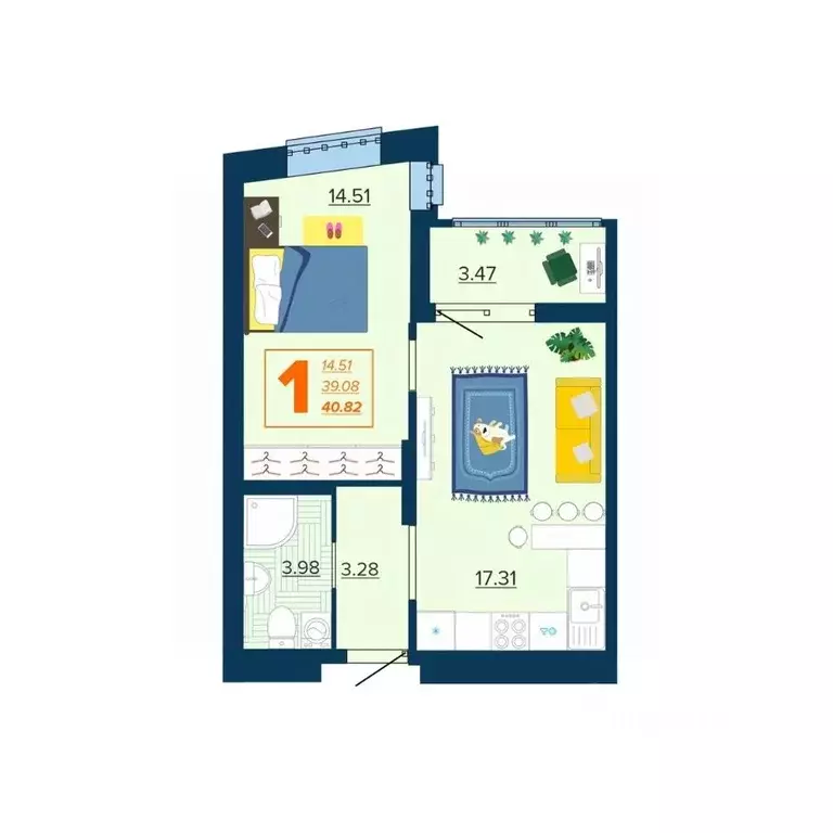 1-к кв. Брянская область, Брянск Московский мкр, 28 (40.82 м) - Фото 1