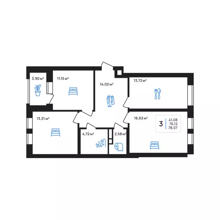 3-комнатная квартира: Липецк, улица Александра Кириллова, 1к1 (78.13 ... - Фото 1