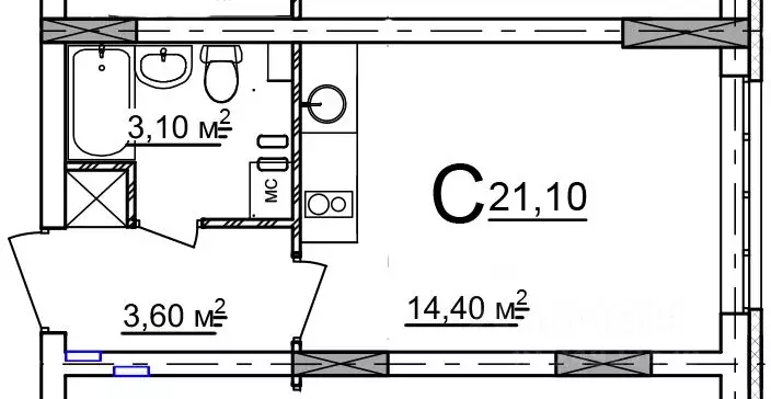 Студия Нижегородская область, Нижний Новгород 52-й кв-л,  (21.1 м) - Фото 0