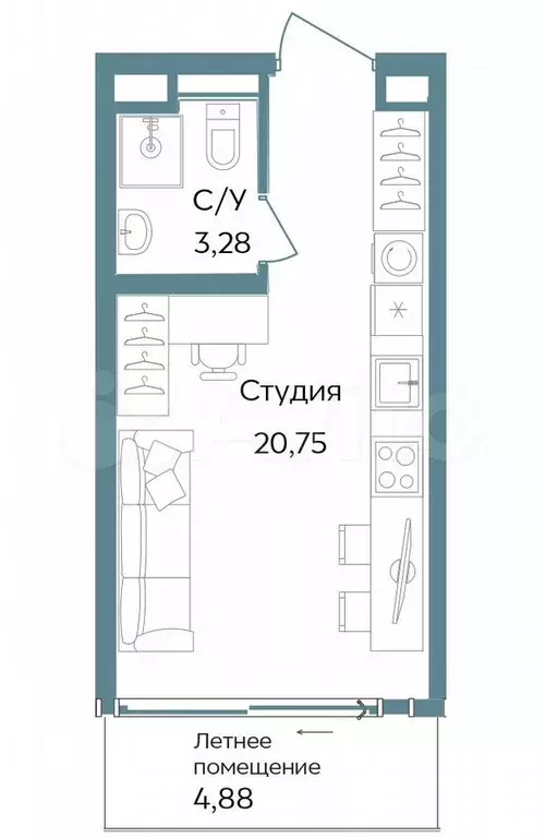 Апартаменты-студия, 28,9 м, 5/12 эт. - Фото 0