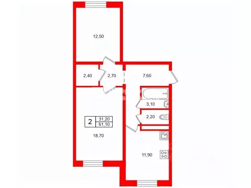2-к кв. Санкт-Петербург Парашютная ул., 58 (61.1 м) - Фото 1