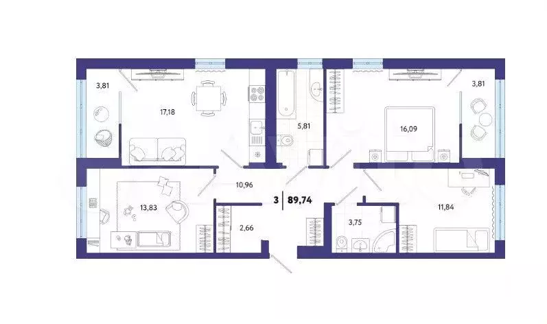 3-к. квартира, 90 м, 15/17 эт. - Фото 1