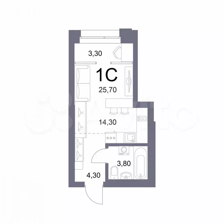 Квартира-студия, 25,7 м, 19/29 эт. - Фото 0