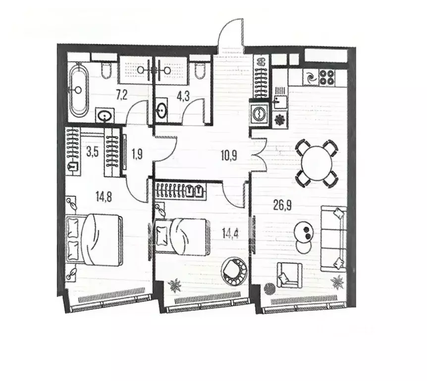 3-к кв. Москва Летниковская ул., 11к1 (83.9 м) - Фото 2