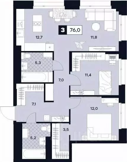 3-к кв. Москва Лодочная ул., 27К2 (76.0 м) - Фото 0