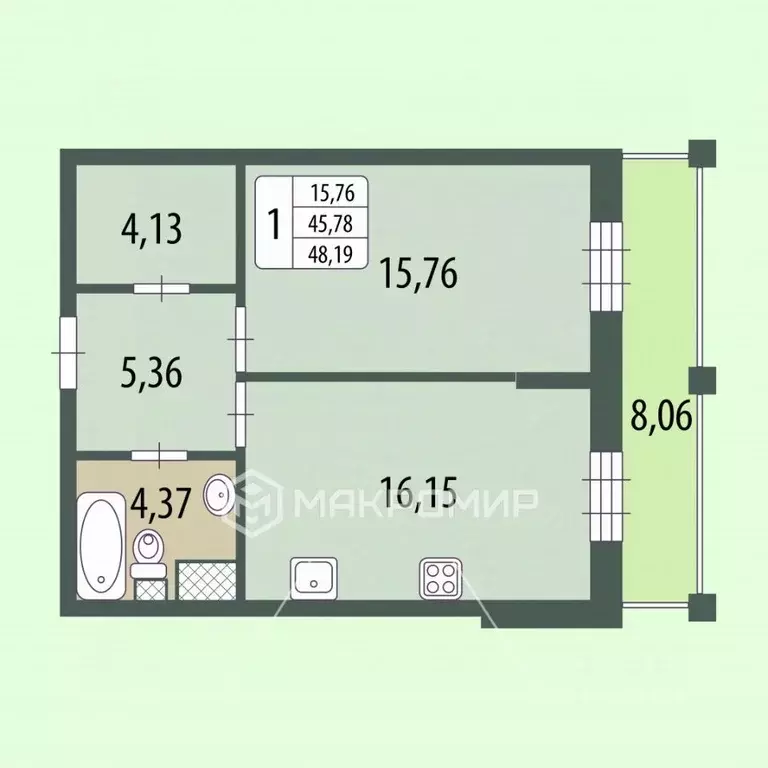 1-к кв. Санкт-Петербург Миргородская ул., 20 (46.0 м) - Фото 1