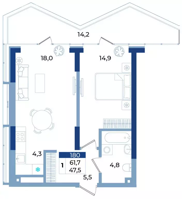 1-комнатная квартира: Алушта, Октябрьская улица, 10 (61.7 м) - Фото 1