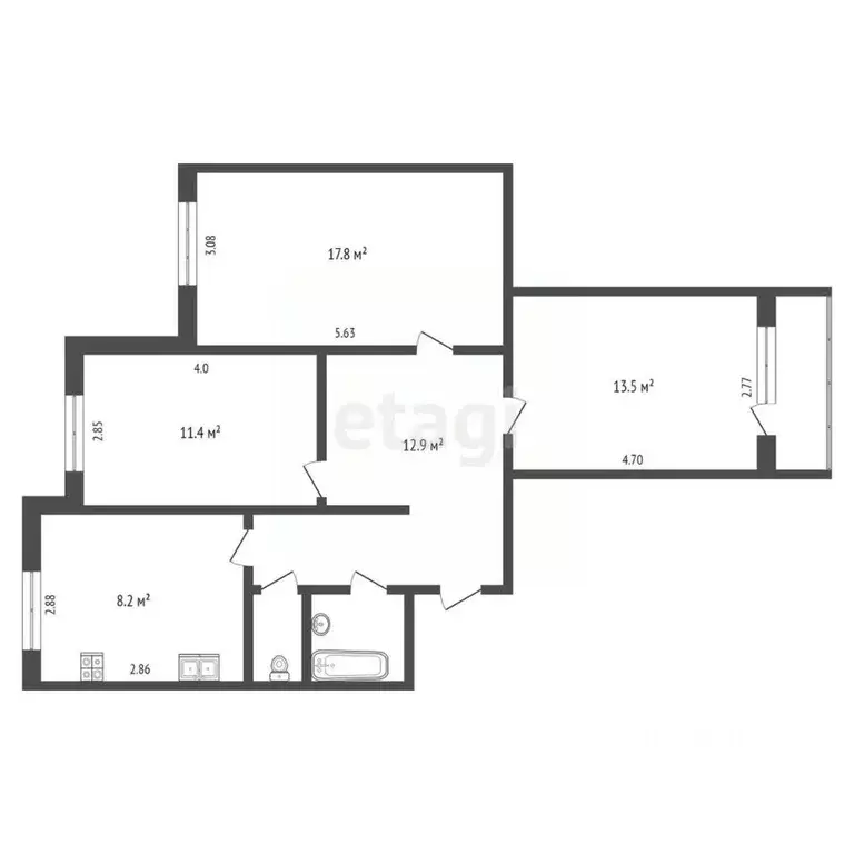 3-к кв. Ямало-Ненецкий АО, Новый Уренгой Дружба мкр, 2/3 (64.9 м) - Фото 2