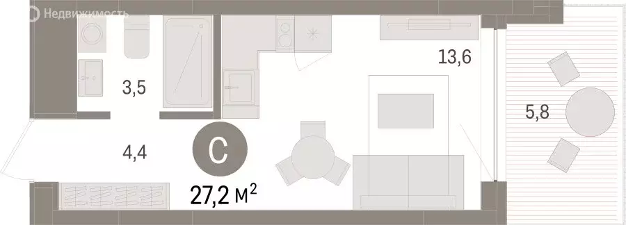 Квартира-студия: Тюмень, ЖК Дом у Озера (27.23 м) - Фото 1