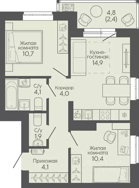 2-к кв. Волгоградская область, Волгоград Трехгорная ул., 27 (52.5 м) - Фото 1