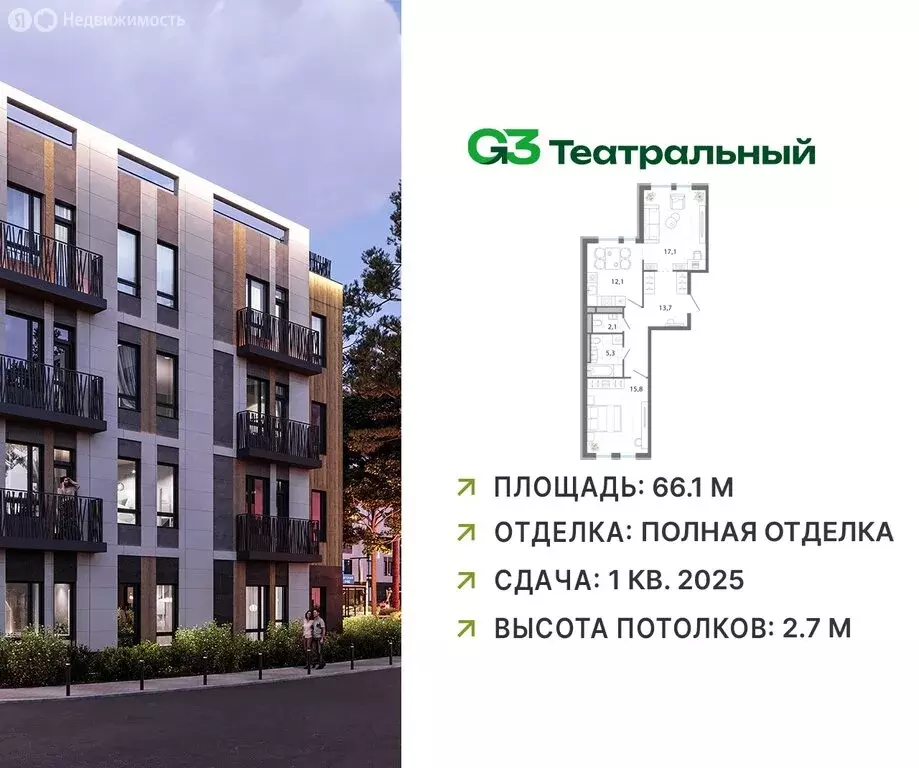 2-комнатная квартира: посёлок городского типа Ильинский, жилой ... - Фото 0