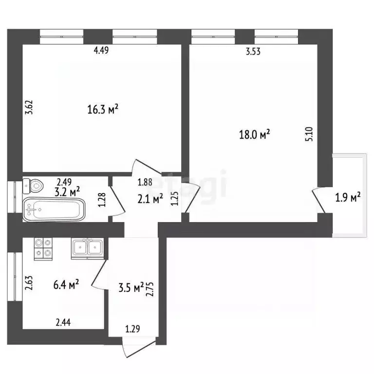 2-к кв. Калининградская область, Калининград ул. Тенистая Аллея, 16 ... - Фото 2