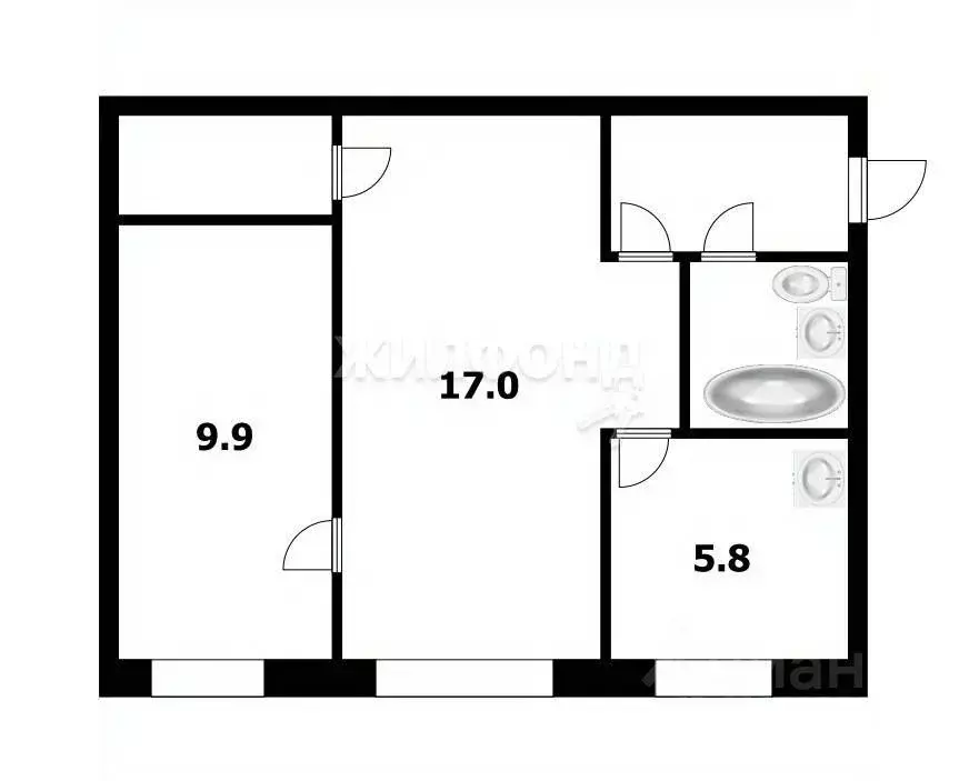 2-к кв. Новосибирская область, Новосибирск ул. Грибоедова, 13 (41.2 м) - Фото 0