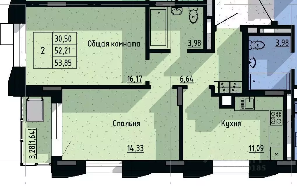 2-к кв. Саха (Якутия), Якутск пос. Геологов,  (53.85 м) - Фото 0