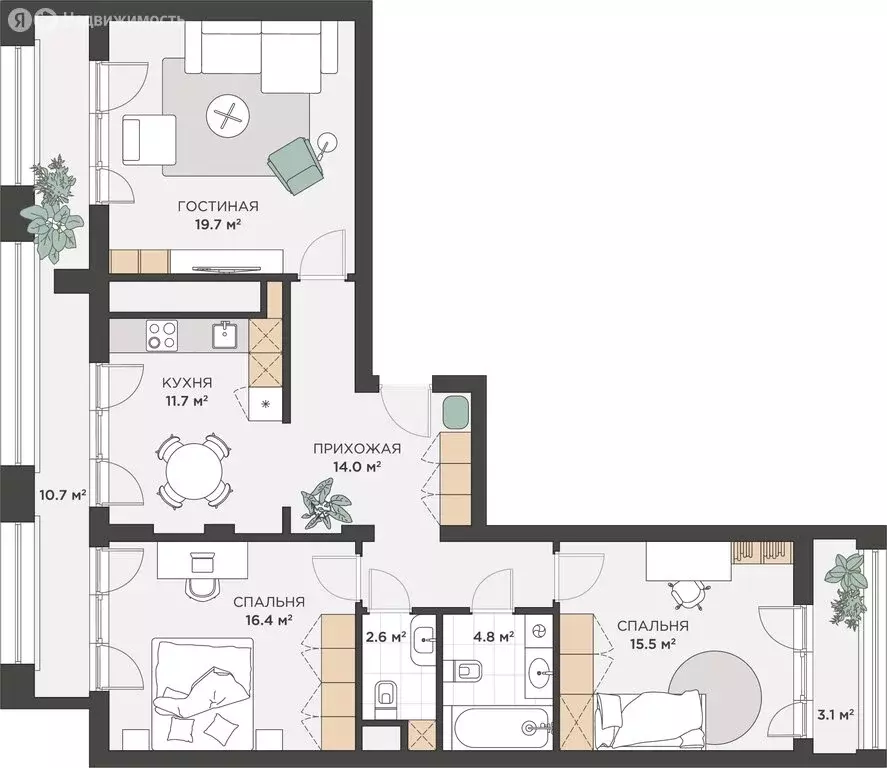 3-комнатная квартира: Калининград, улица Генерал-фельдмаршала ... - Фото 0