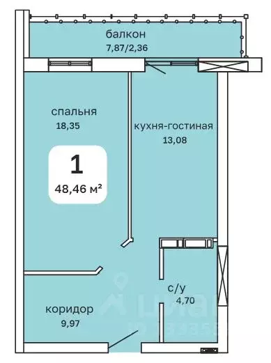 1-к кв. Пермский край, Пермь Пушкарская ул., 142А (48.46 м) - Фото 0