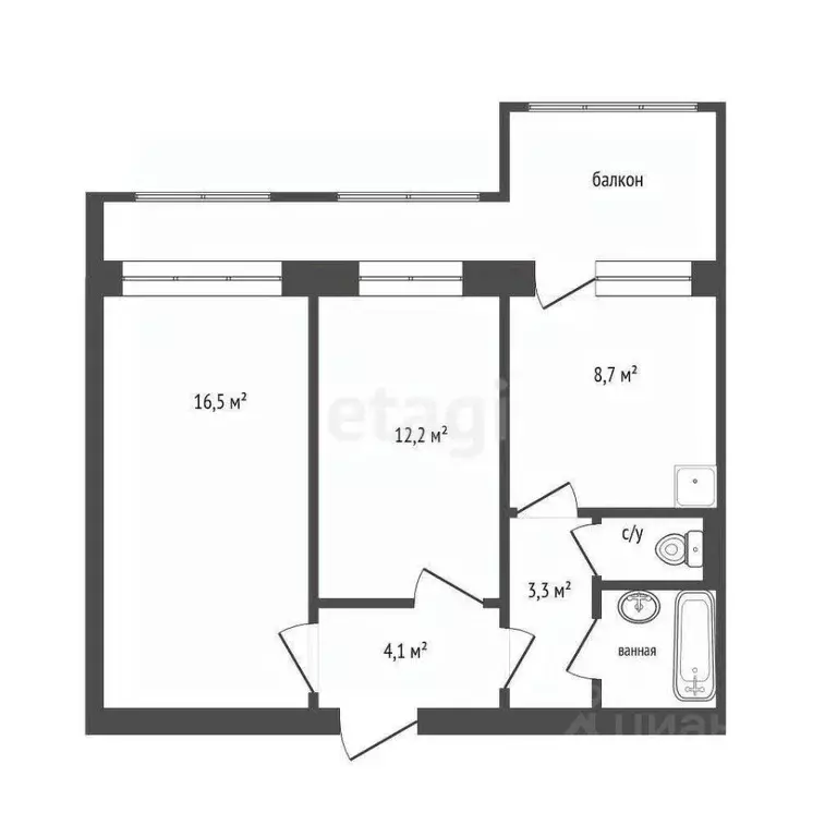 2-к кв. Красноярский край, Красноярск Северный мкр, пер. ... - Фото 2