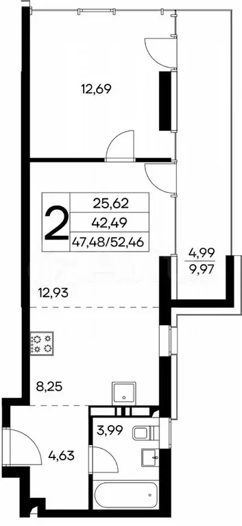 2-к. квартира, 52,5 м, 5/16 эт. - Фото 0