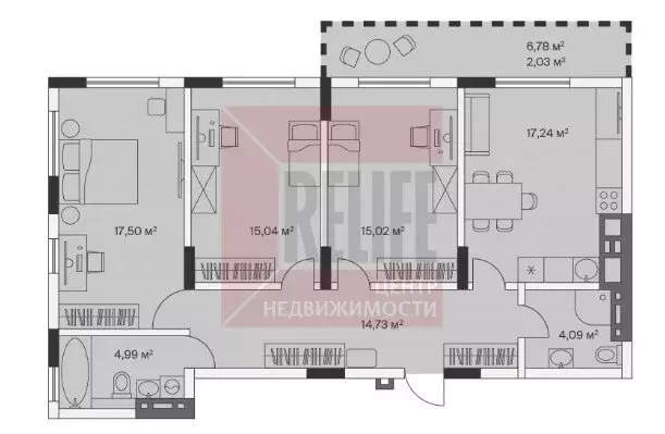 3-комнатная квартира: посёлок Малое Исаково, Первая улица, 1к2 (90.6 ... - Фото 1