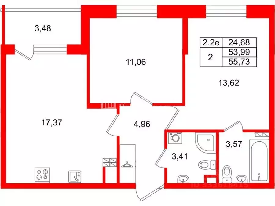 2-к кв. Санкт-Петербург Волхонское ш., 19к6 (53.3 м) - Фото 1