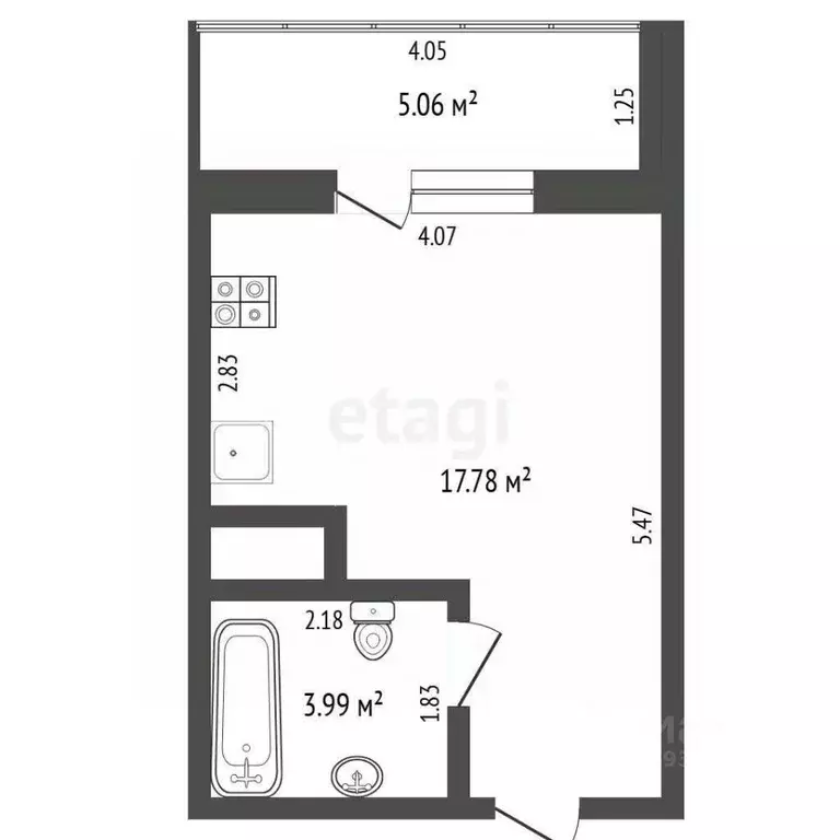 Студия Тюменская область, Тюмень ул. Парада Победы, 7 (23.7 м) - Фото 2