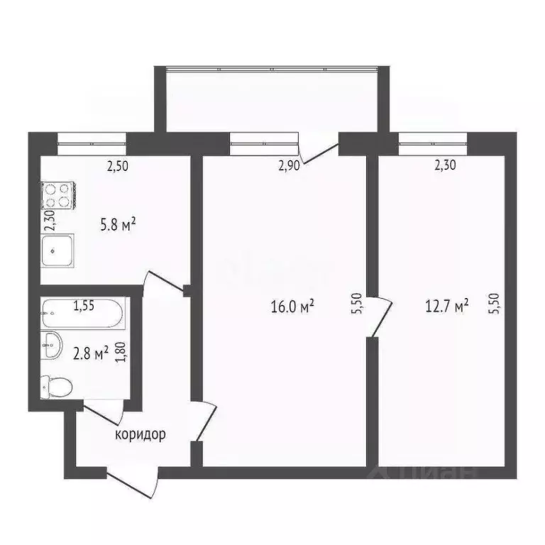 2-к кв. Севастополь ул. Надежды Краевой, 9 (45.0 м) - Фото 2