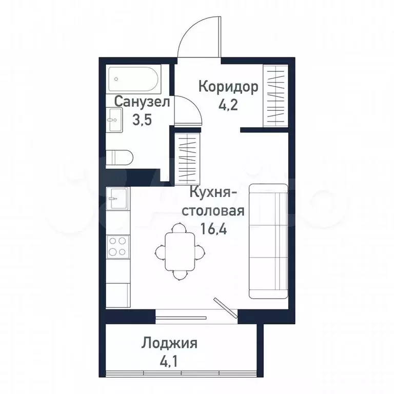 Квартира-студия, 24,1 м, 3/11 эт. - Фото 1