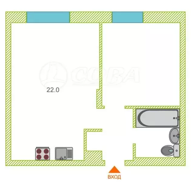 1-комнатная квартира: деревня Дударева, Тюменская улица, 3 (46.4 м) - Фото 2