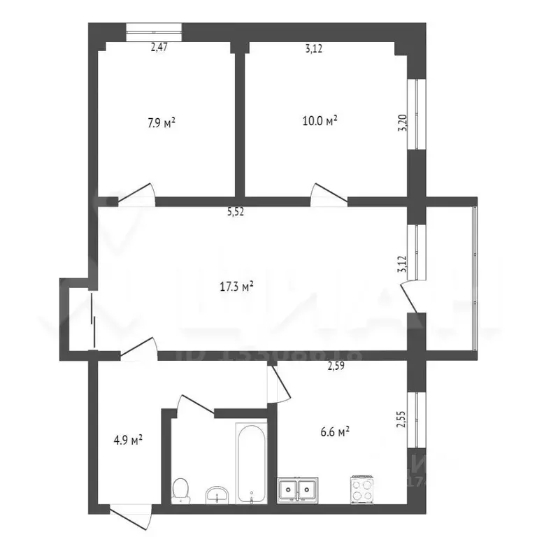 3-к кв. Омская область, Омск ул. Конева, 24/2 (64.0 м) - Фото 1