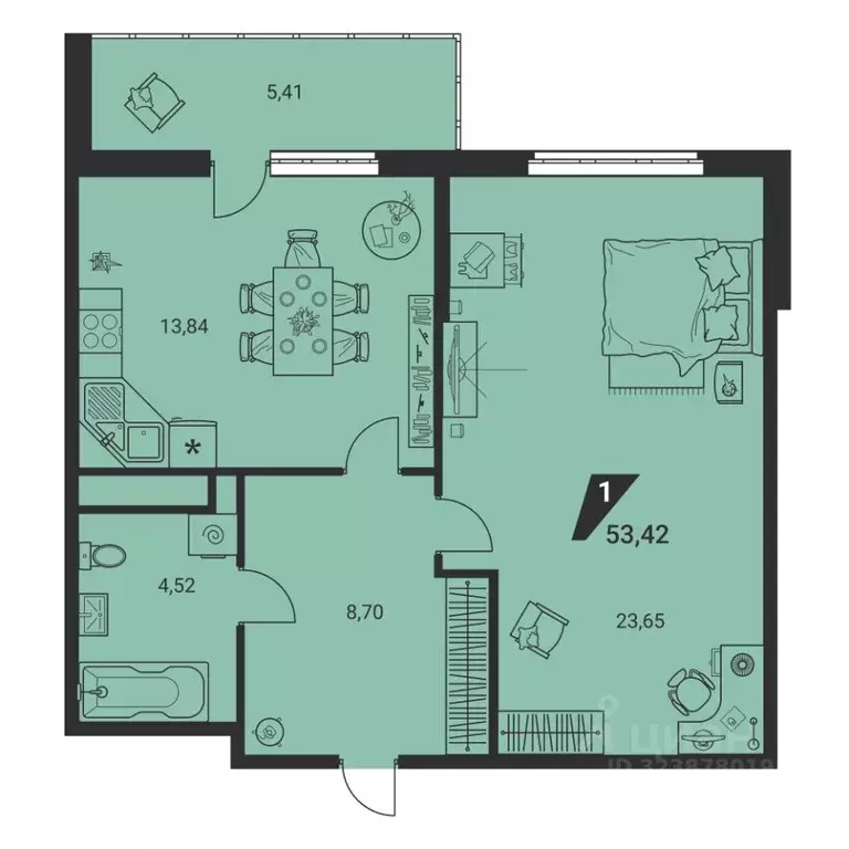 1-к кв. Свердловская область, Екатеринбург ул. Громова, 26/3 (53.6 м) - Фото 2