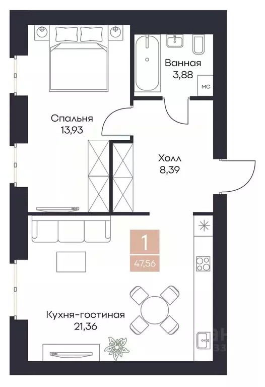 1-к кв. Рязанская область, Рязанский район, Полянское с/пос, с. Поляны ... - Фото 0