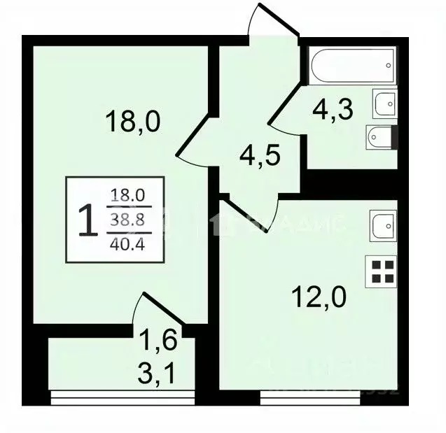 1-к кв. Воронежская область, Воронеж ул. Шишкова, 140Б/6 (40.4 м) - Фото 0