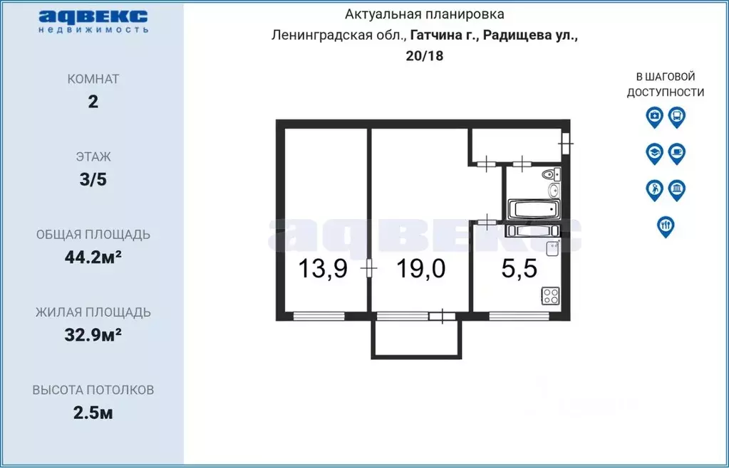 2-к кв. Ленинградская область, Гатчина ул. Радищева, 20/18 (44.2 м) - Фото 0