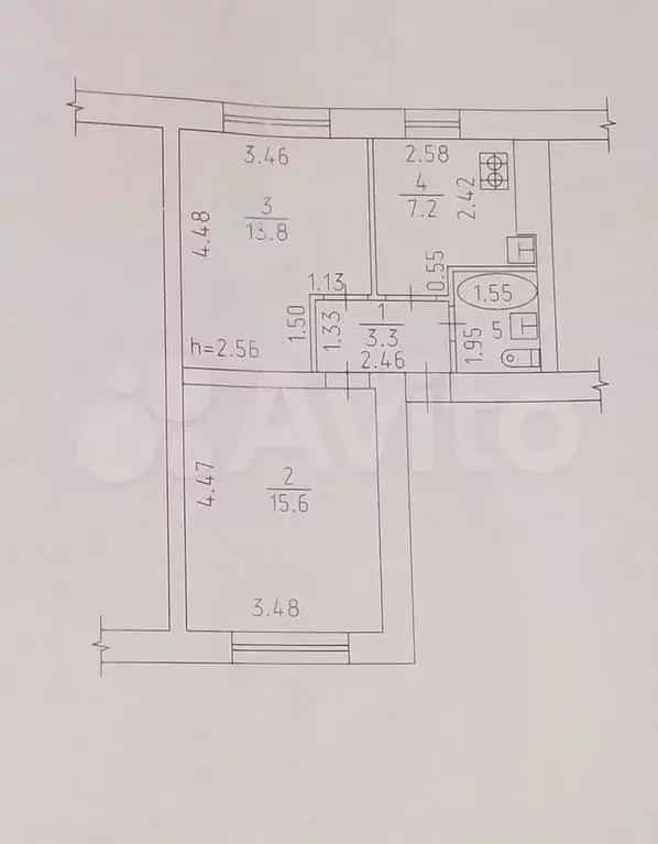 2-к. квартира, 42,9 м, 1/2 эт. - Фото 0