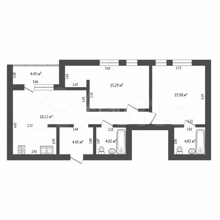 2-к. квартира, 66 м, 2/9 эт. - Фото 1