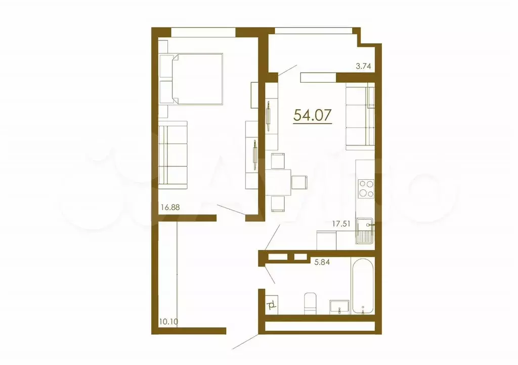 2-к. квартира, 54,1 м, 13/13 эт. - Фото 1