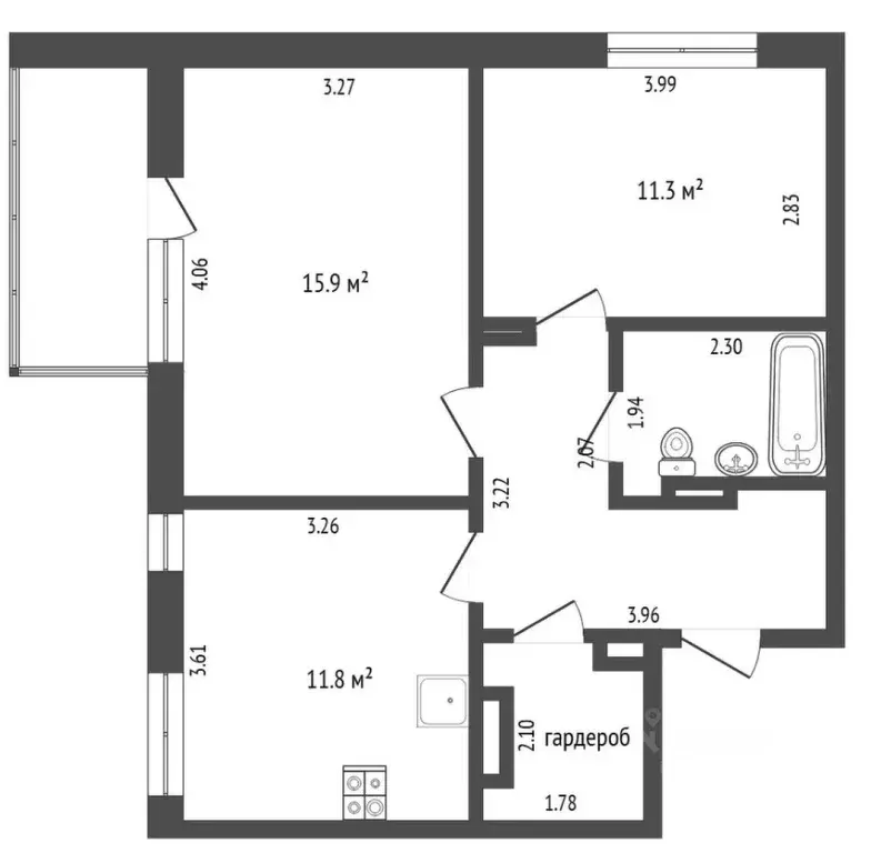 2-к кв. Тюменская область, Тюмень ул. Газовиков, 67 (54.8 м) - Фото 2