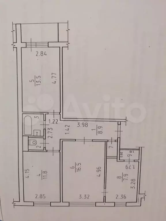 3-к. квартира, 63,8 м, 1/9 эт. - Фото 0