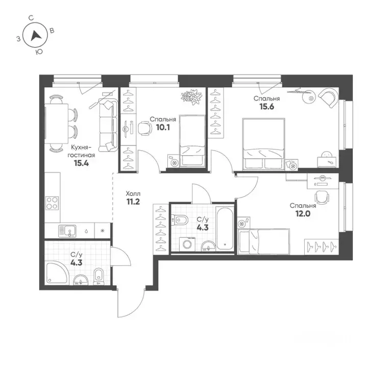 3-к кв. Свердловская область, Екатеринбург Солнечный жилрайон,  (72.9 ... - Фото 1