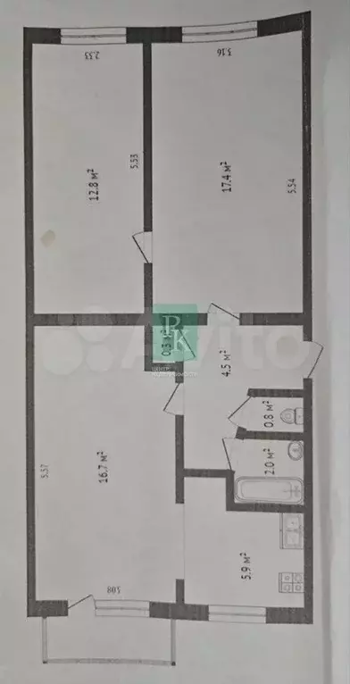 3-к. квартира, 61,6 м, 5/5 эт. - Фото 0