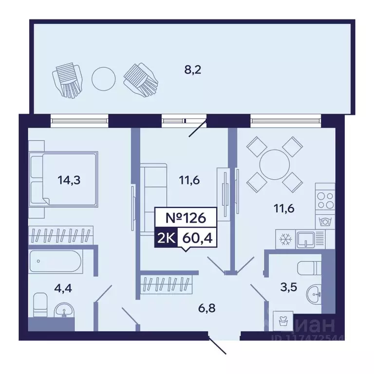 2-к кв. Саха (Якутия), Якутск ул. Новопортовская, 1А/1 (60.4 м) - Фото 1
