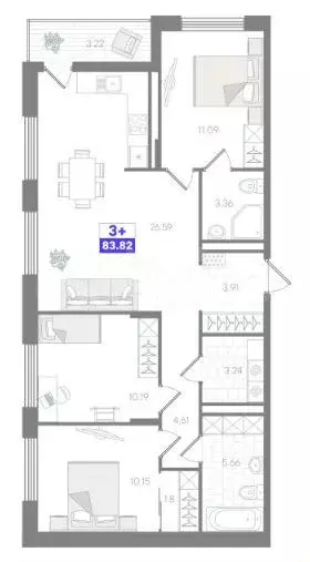 3-к. квартира, 84 м, 7/9 эт. - Фото 1