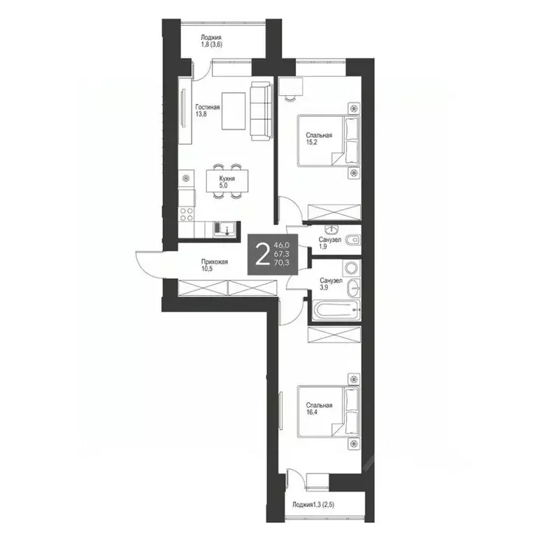 2-к кв. Татарстан, Альметьевск ул. Гафиатуллина, 60 (70.3 м) - Фото 0