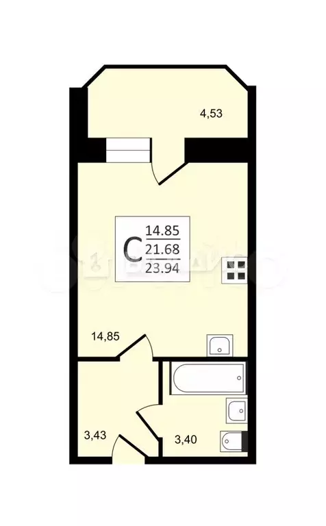 Квартира-студия, 24,2 м, 8/17 эт. - Фото 0