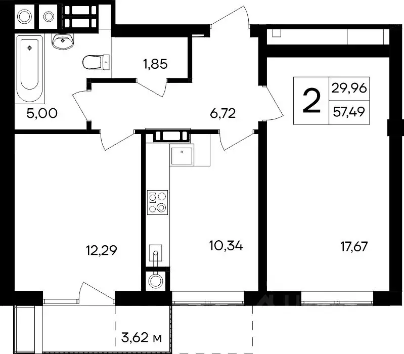 2-к кв. Крым, Симферопольский район, Гвардейское пгт, Республика жилой ... - Фото 1