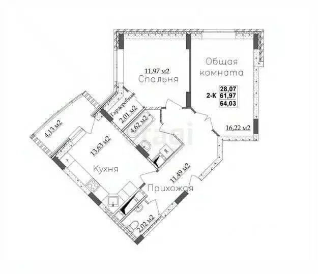 2-к кв. Калужская область, Калуга Московская ул., 311к6 (62.5 м) - Фото 2