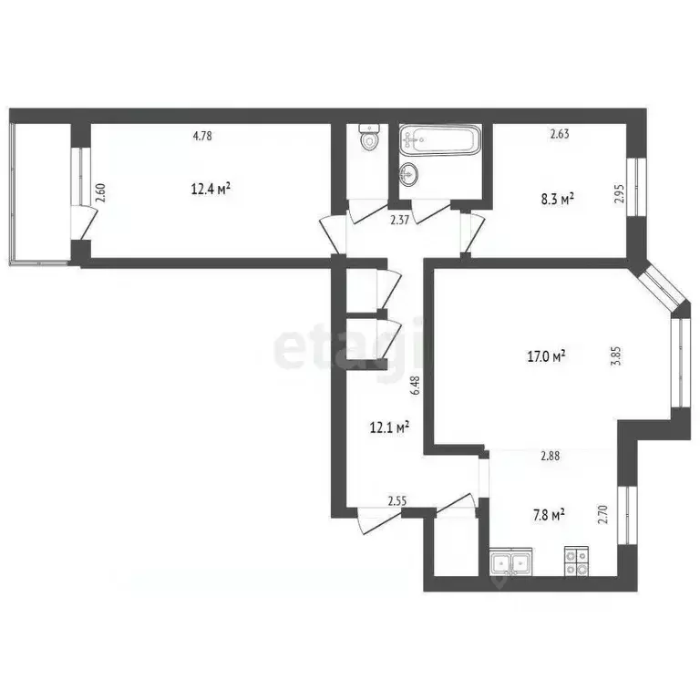 3-к кв. Архангельская область, Архангельск Воскресенская ул., 95 (63.8 ... - Фото 2