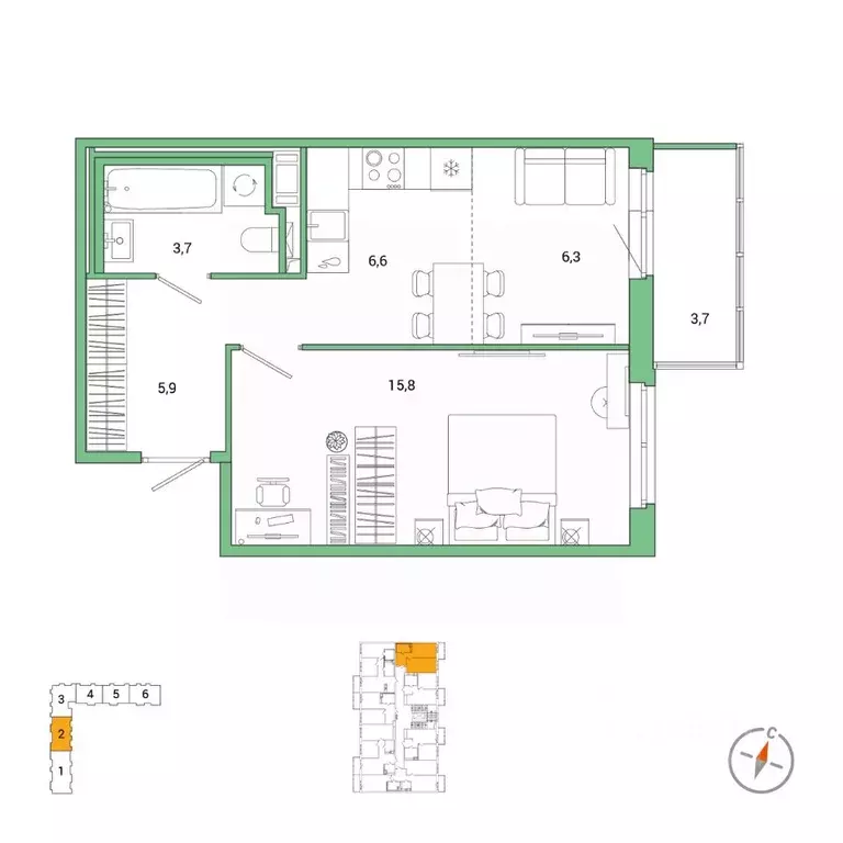 2-к кв. Санкт-Петербург Окла жилой комплекс (39.34 м) - Фото 1